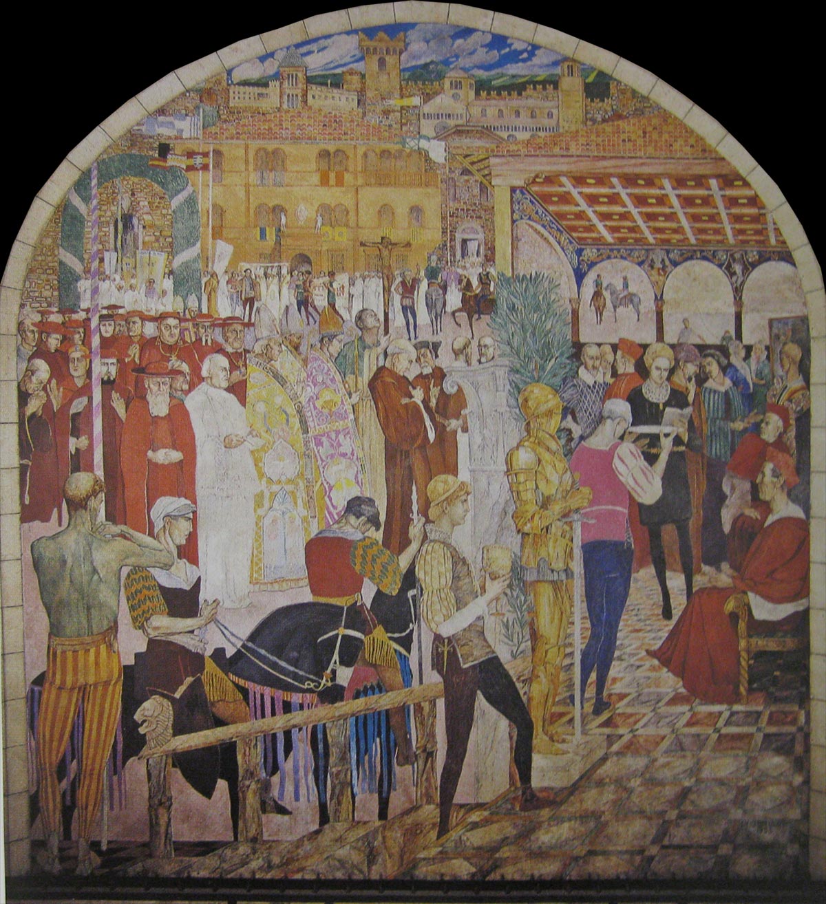 Un affresco del Bonazza, del 1933, posto nell'atrio prospiciente via Ss.ma Trinità. Raffigura la processione di apertura del Concilio.