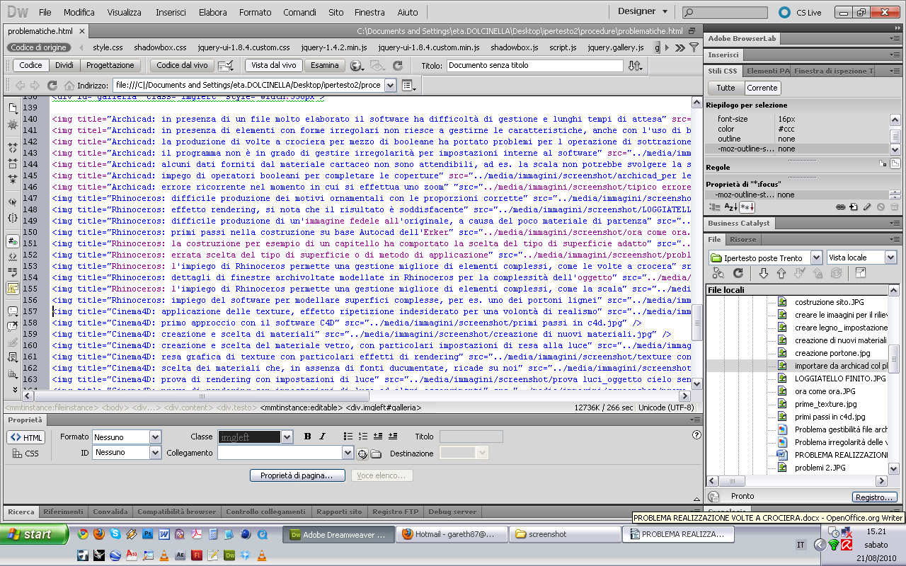 Dreamweaver: produzione dell'ipertesto ed impostazione dei link ad immagini ed oggetti esterni